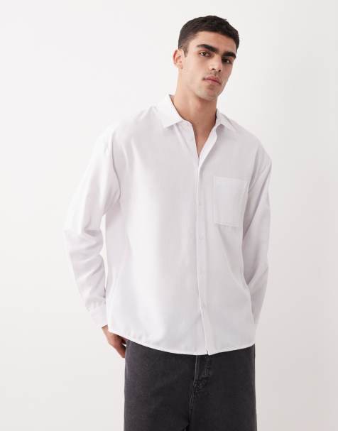 New Look linen look oversized long sleeve shirt in white - view 1