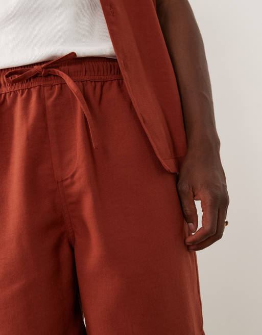 New Look linen look pull on shorts in rust (part of a set), 3 of 5