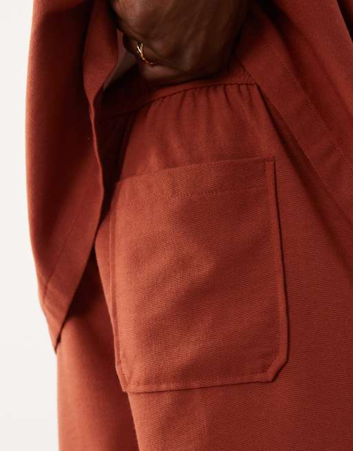 New Look linen look pull on shorts in rust (part of a set), 5 of 5