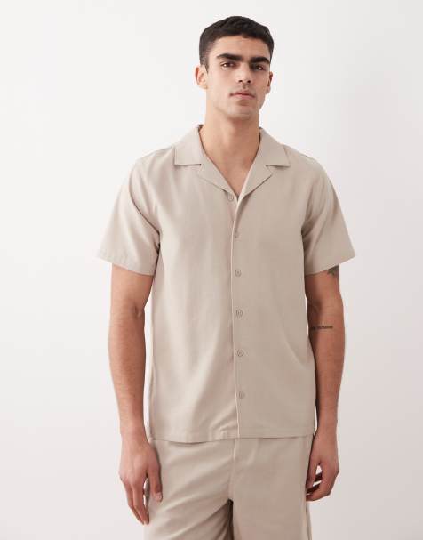 New Look linen look revere shirt in stone (part of a set) - view 1