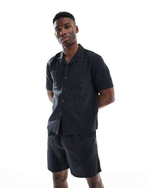 New Look linen-look shirt & shorts set in black - view 1