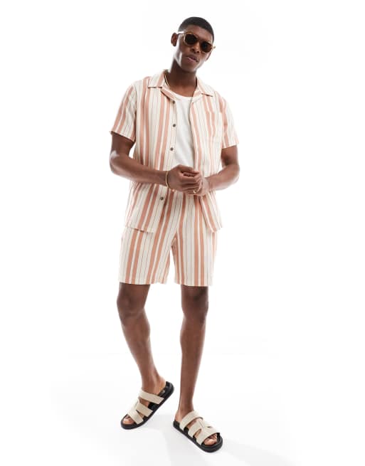 New Look linen-look stripe shorts in stone (part of a set)