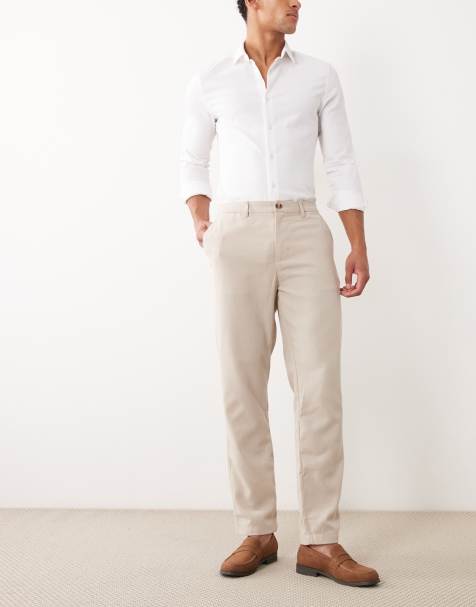 New Look linen look tapered trousers in stone - view 1