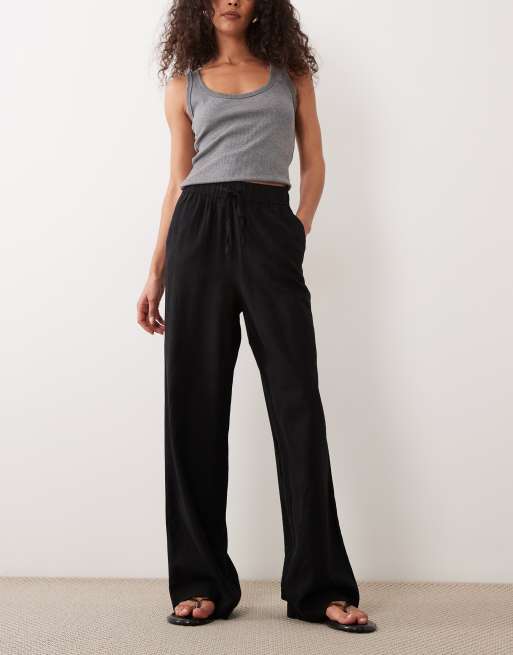 New Look linen look wide leg pants in black, 2 of 5