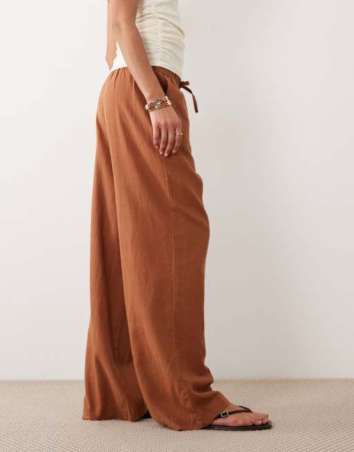 New Look linen look wide leg pants in rust, 2 of 5