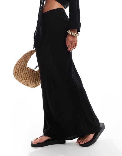 New Look linen maxi skirt in black