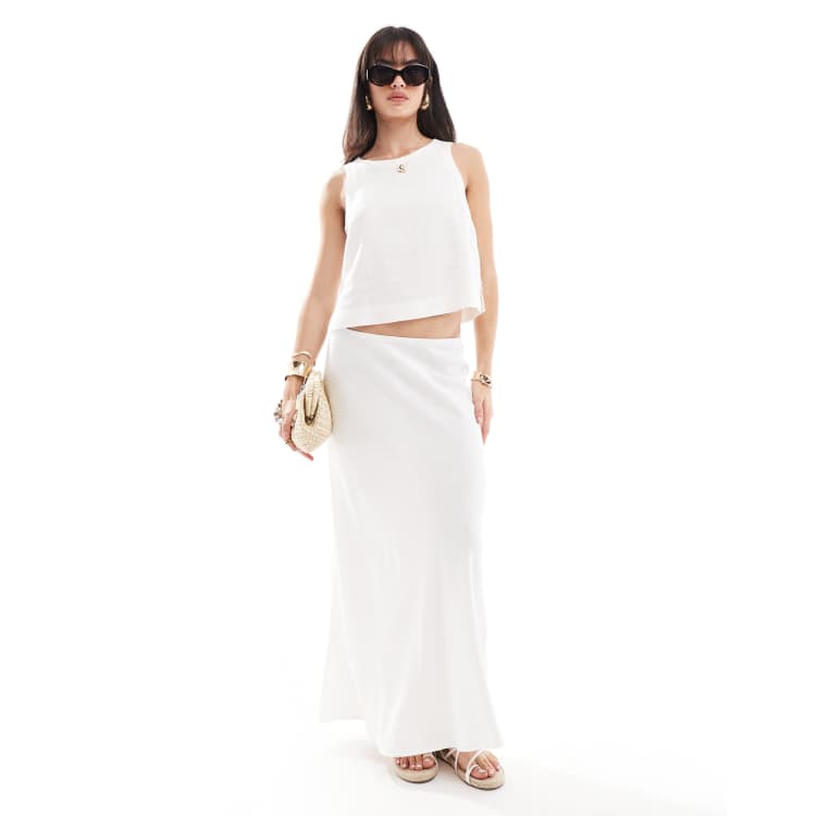 New Look linen mix midi skirt in white ASOS