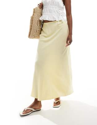 New Look linen mix midi skirt in yellow