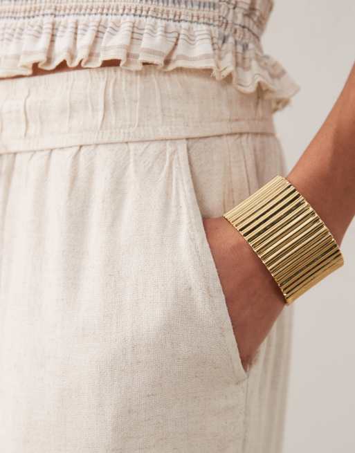 New Look linen mix wide leg pants in stone, 3 of 5