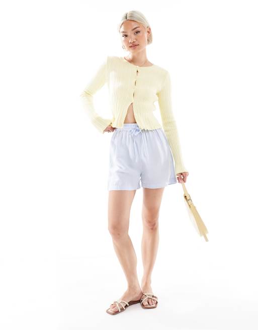 New look linen pull on short in blue, 5 of 5