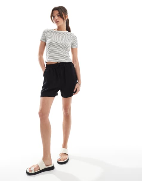 New look linen pull on shorts in black - view 1