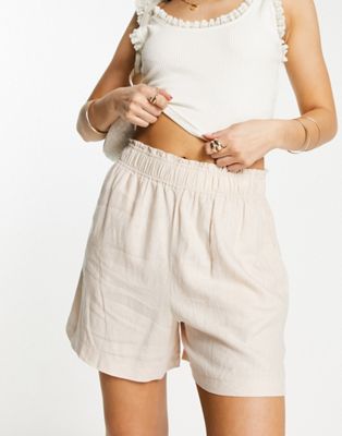 New Look linen pull on shorts in stone - ASOS Price Checker