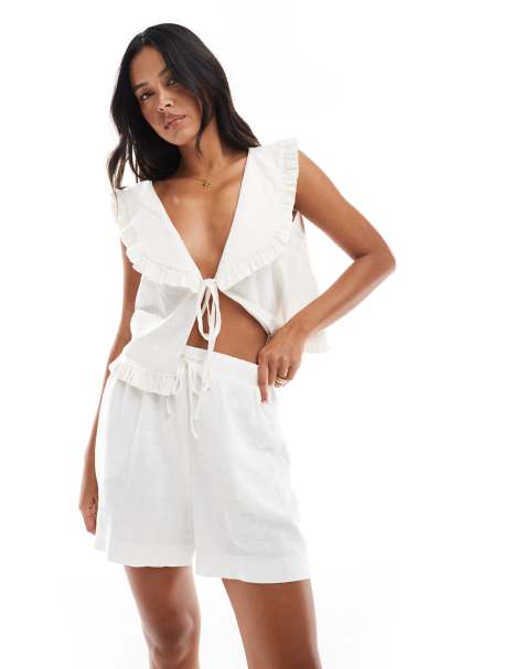 New Look linen pull on shorts in white - view 1