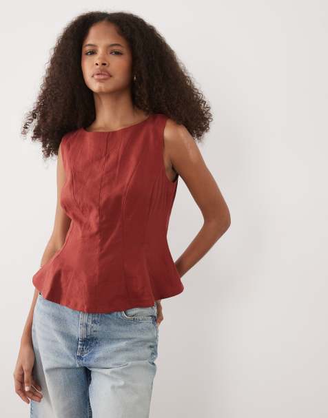 New Look linen rich cinched waist top in rust - view 1