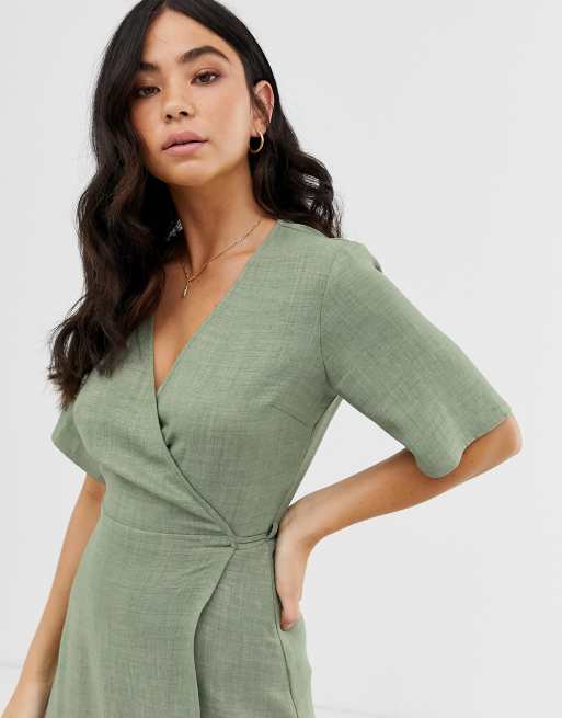 Green linen hot sale wrap dress