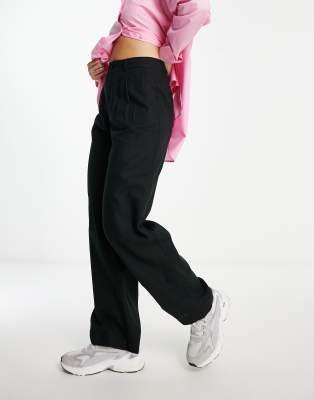 New Look Linen Wide Leg Trouser In Black