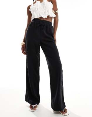 New Look New Look linen wide leg trouser in black