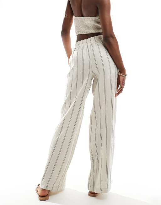 New Look linen wide leg trouser in cream stripe ASOS