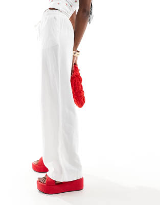 New Look New Look linen wide leg trouser in white