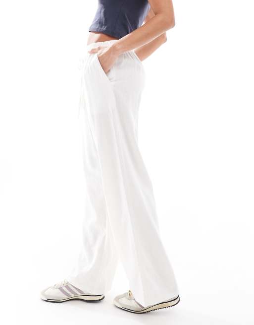 New Look linen wide leg trousers in white, 3 of 5