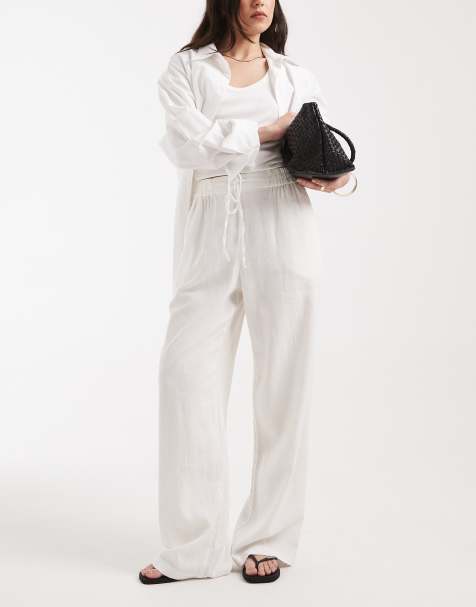 New Look linen wide leg trousers in white - view 1