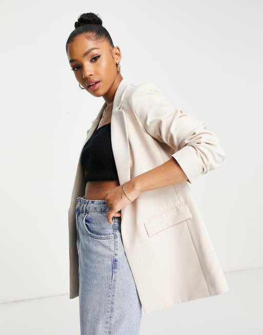 New Look – Ljusbeige kavaj i boyfriend-modell
