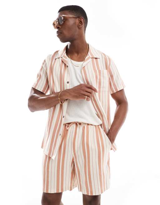 New Look – Ljusbeige set med randiga shorts i linnelook , 5 av 5