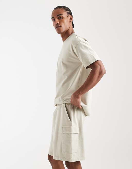New Look – Ljusbeige, tvättade cargoshorts, del av set, 3 av 5