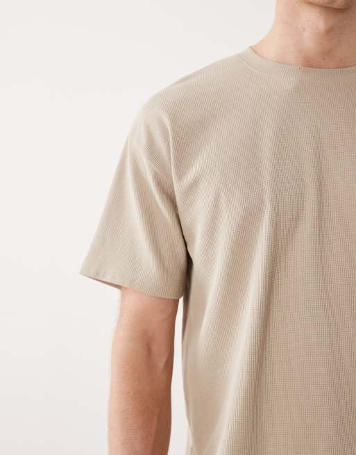 New Look – Ljusbeige, våfflad t-shirt i oversized fit, del av set, 3 av 5