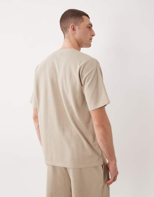 New Look – Ljusbeige, våfflad t-shirt i oversized fit, del av set, 5 av 5