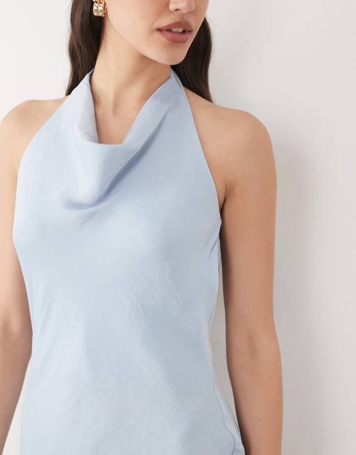 New Look – Ljusblå miniklänning i satin med halterneck, 4 av 4