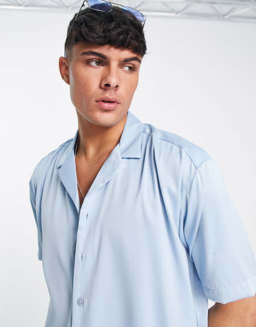 New Look – Ljusblå oversize skjorta i satin med långa ärmar, 3 av 4