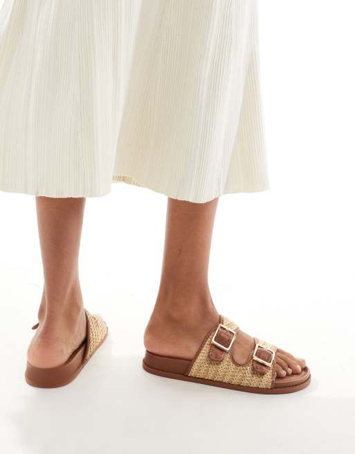 New Look – Ljusbruna sandaler i raffia med dubbla remmar, 3 av 4