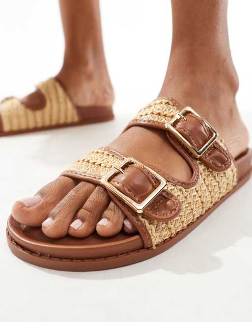 New Look – Ljusbruna sandaler i raffia med dubbla remmar, 4 av 4