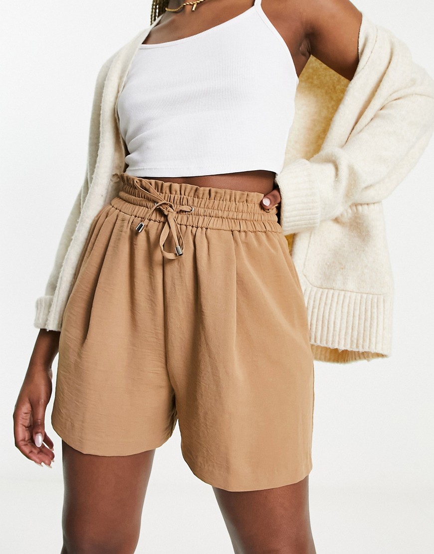 new look - ljusbruna shorts med knytning i midjan-brown