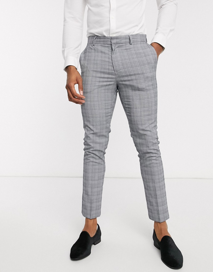 New Look – Ljusgrå, rutiga kostymbyxor