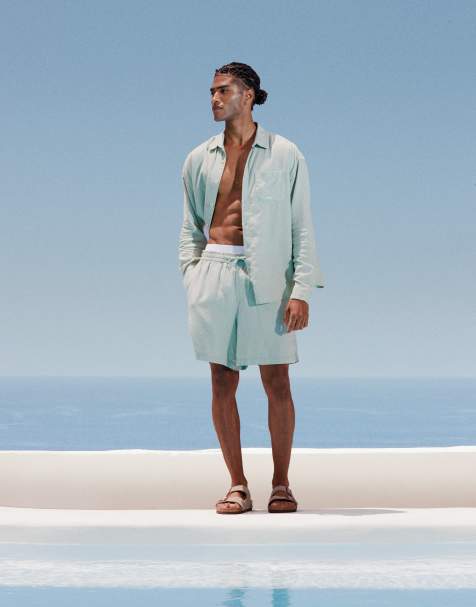 New Look – Ljusgröna shorts i linnemix med elastisk midja, del av set - view 1