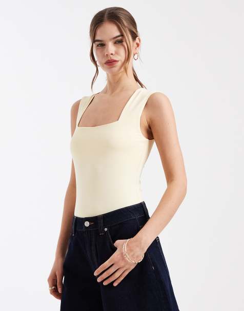 New Look – Ljusgul body med fyrkantig ringning - view 1