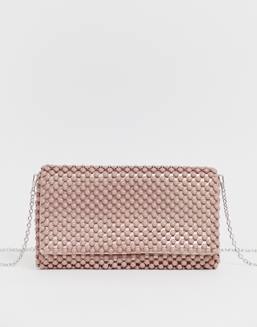 New Look – Ljusrosa kuvertväska med pärlor-Beige