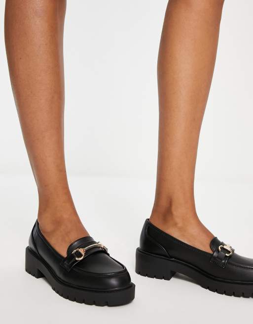 New Look – Loafer in Schwarz mit dicker Sohle und Spangendetail