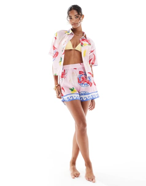 New Look lobster print beach co-ord in pink - view 1