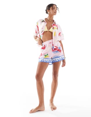 New Look lobster print shorts in pink (Part of a set)