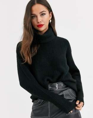 baggy black polo neck jumper