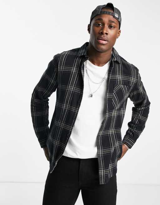 New Look long sleeve check shirt in black | ASOS