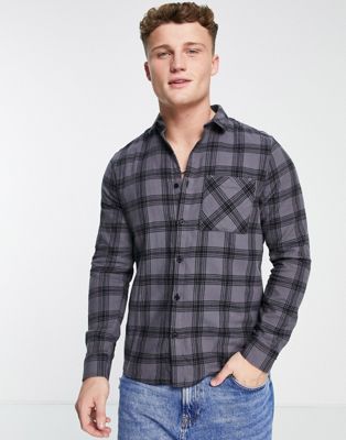 New Look long sleeve check shirt in grey
