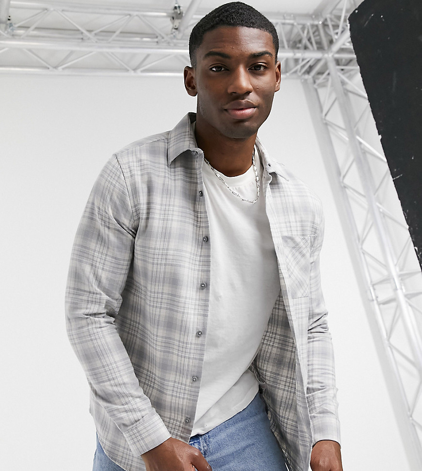 New Look long sleeve checked shirt in light gray-Grey
