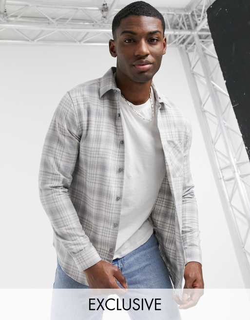 New Look long sleeve checked shirt in light grey