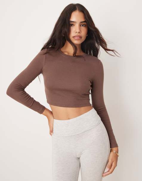 New Look long sleeve crew neck top in brown - view 1