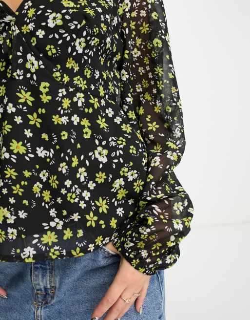 New Look long sleeve wrap blouse in purple floral