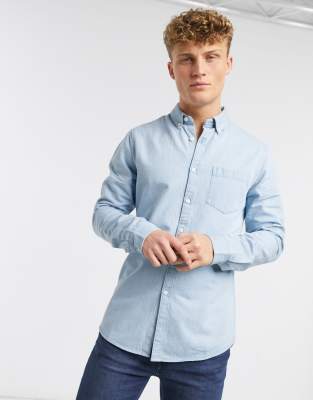 New Look long sleeve denim shirt in light blue